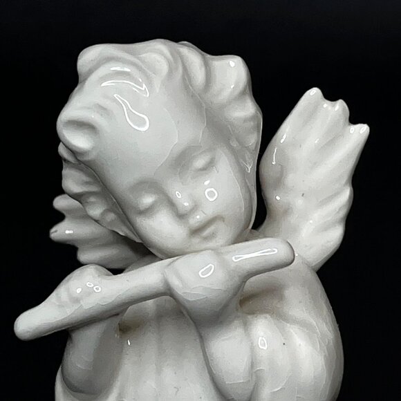 Goebel White Porcelain Musical Angel Figurines with Flute & Accordion - Picture 4 of 12